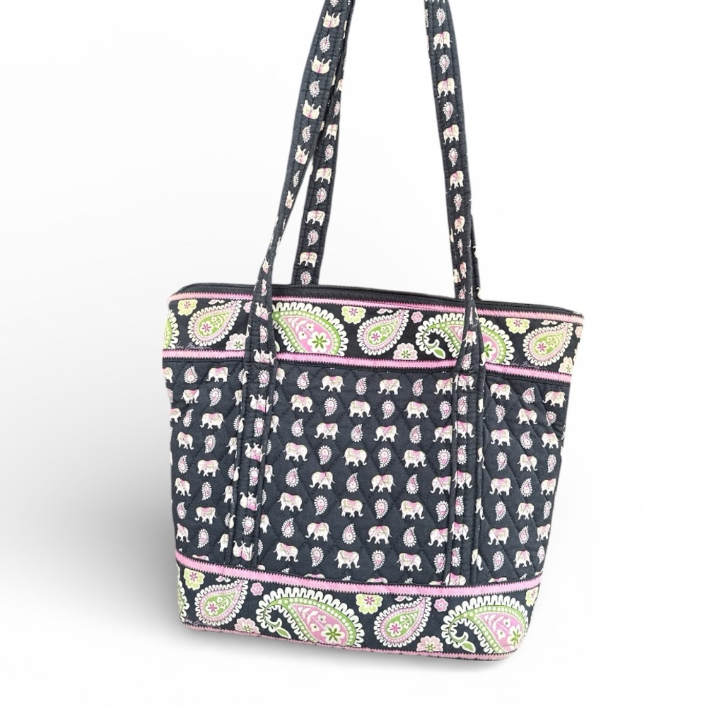 Vera Bradley Retired Pink Elephant Print Tote Bag - Black and Pink